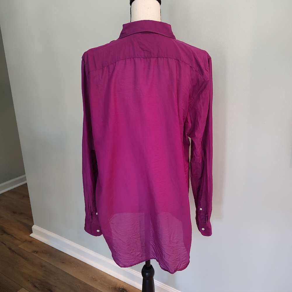Lauren Ralph Lauren Magenta Pintuck Cotton Silk Blend Button Down Size 16 - Picture 5 of 9